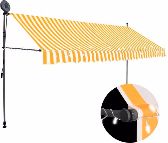 Berkfield Home Manual Retractable Awning with LED, White and Orange Striped Polyester and Steel