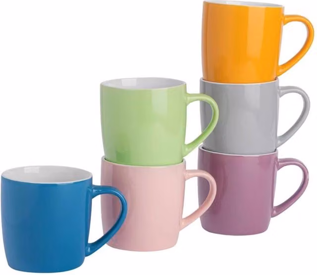 Havendro Set of 6 Multicolour Ceramic Tea and Coffee Mugs, 350 ml