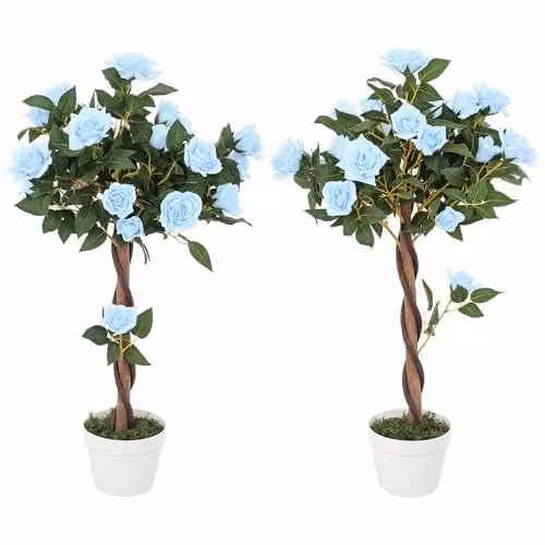 Outsunny Set of 2 Blue Artificial Rose Trees, 90 cm Height – 1