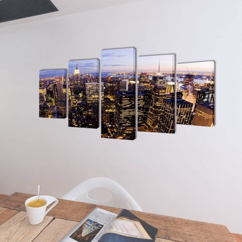 Berkfield Home Multicolour Canvas Wall Print Set featuring a Birds Eye View of the New York Skyline, W: 200 cm, H: 100 cm – 2