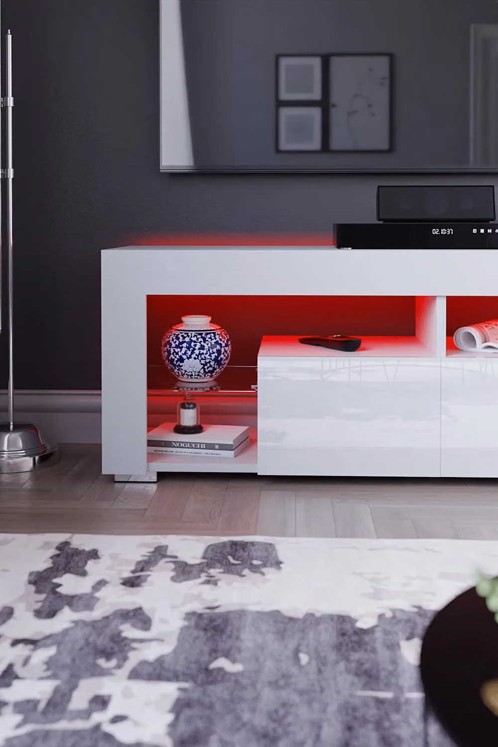 Vida Designs Luna Modern 2 Drawer LED TV Unit with Integrated Lighting in White Glossy Finish – 5
