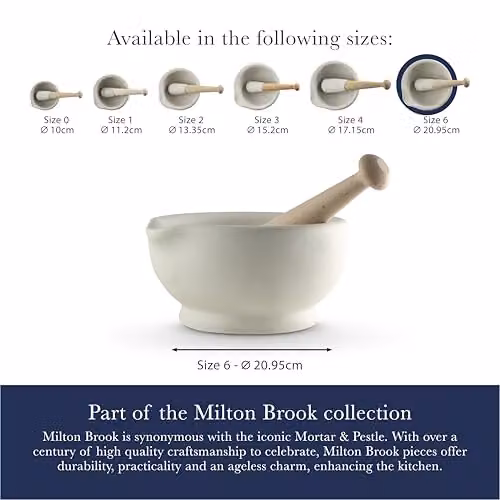 Milton Brook Vitrified Porcelain Mortar and Pestle Set in White and Light Beige, Diameter: 20 cm – 7