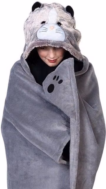 Noxxiez Grey Fleece Animal Hooded Blanket for Children – 1