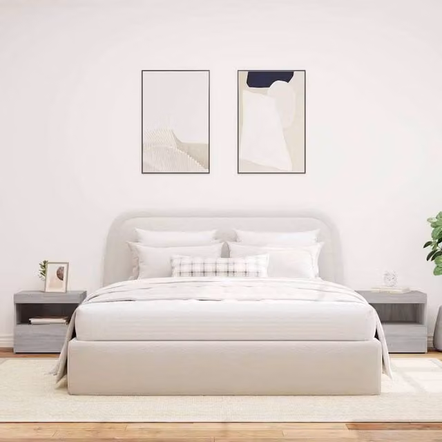Berkfield Home Beautiful Set of 2 Grey Bedside Cabinets with Integrated LED Lights, W: 50 cm, D: 40 cm, H: 45 cm – 1
