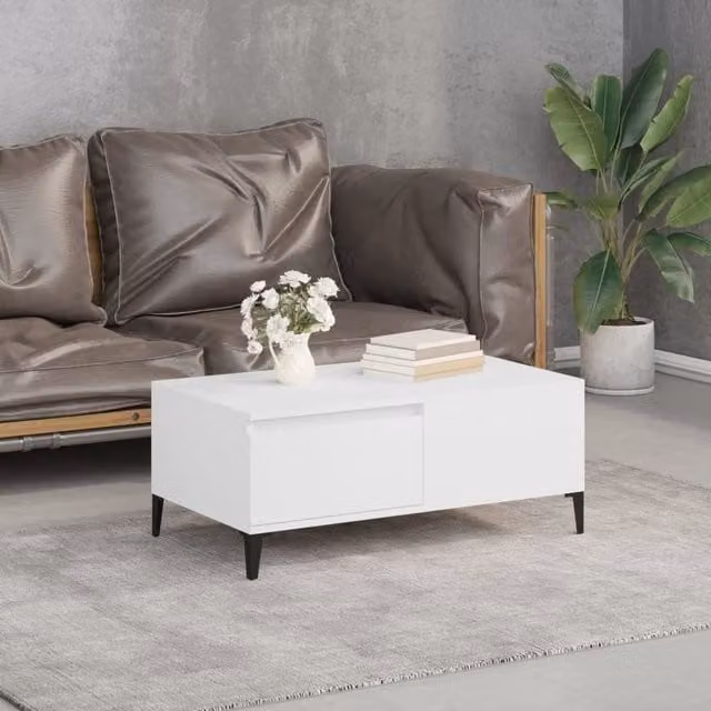 Berkfield Home White Rectangular Coffee Table in Engineered Wood W/D/H: 90 x 50 x 36.5 cm
