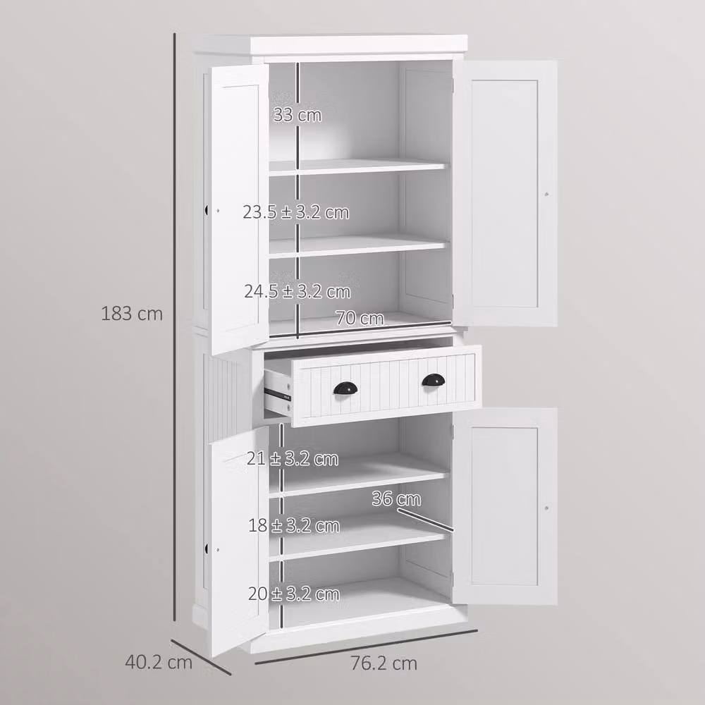 Wyld Haus Ellu White Tall Kitchen Storage Cabinet with Drawers and Shelves W/D/H: 40.2 x 76.2 x 183.0 cm – 3