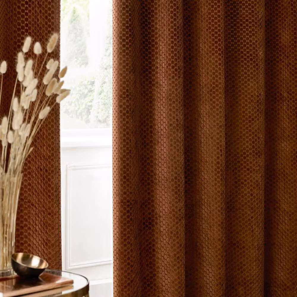 Paoletti Neptune Luxury Velvet Eyelet Curtain Pair in Copper, Width: 229 cm, Drop: 137 cm – 3