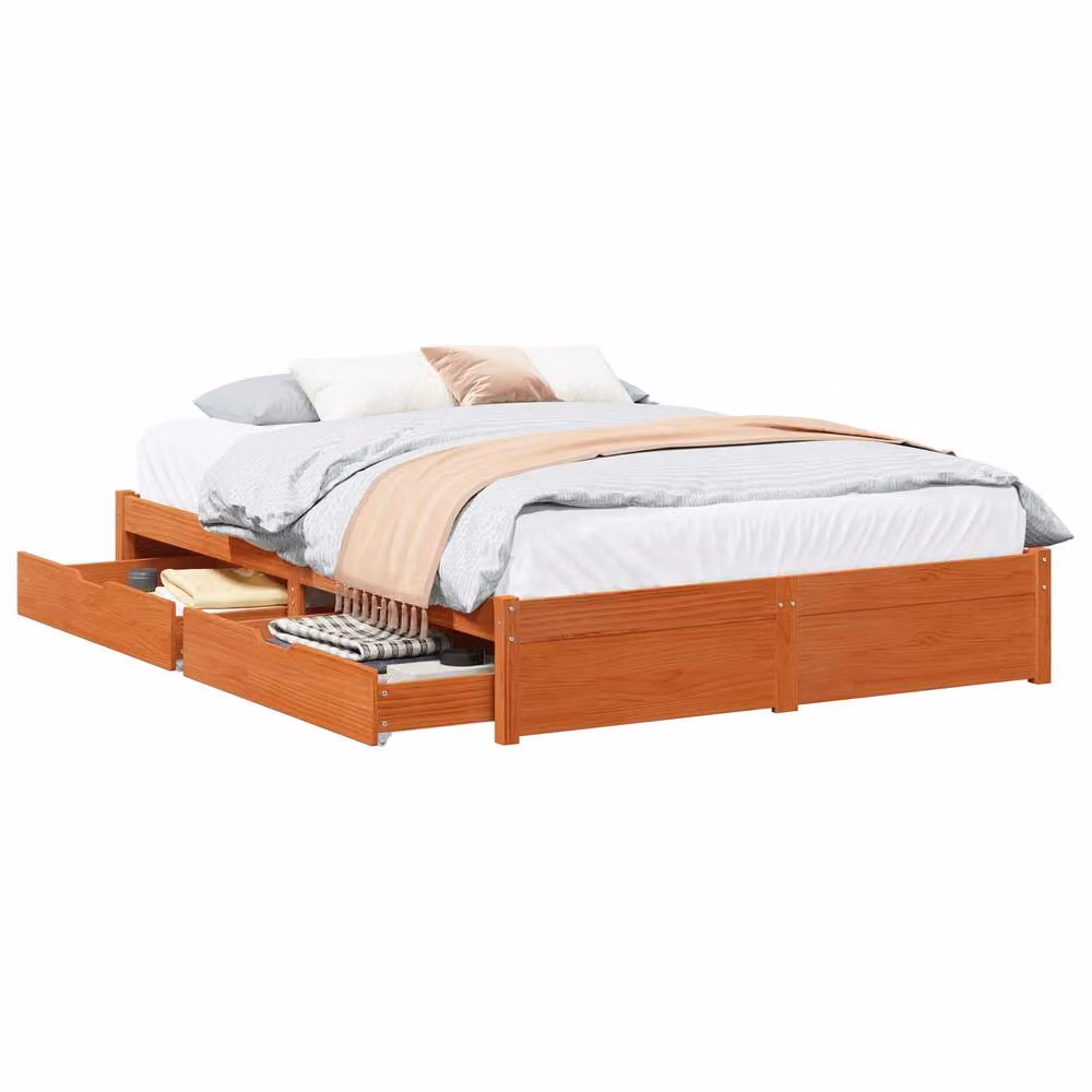 Berkfield Home 3-Piece Solid Pine Wood Bed Frame with Drawers in Wax Brown, 120 x 200 cm – 2