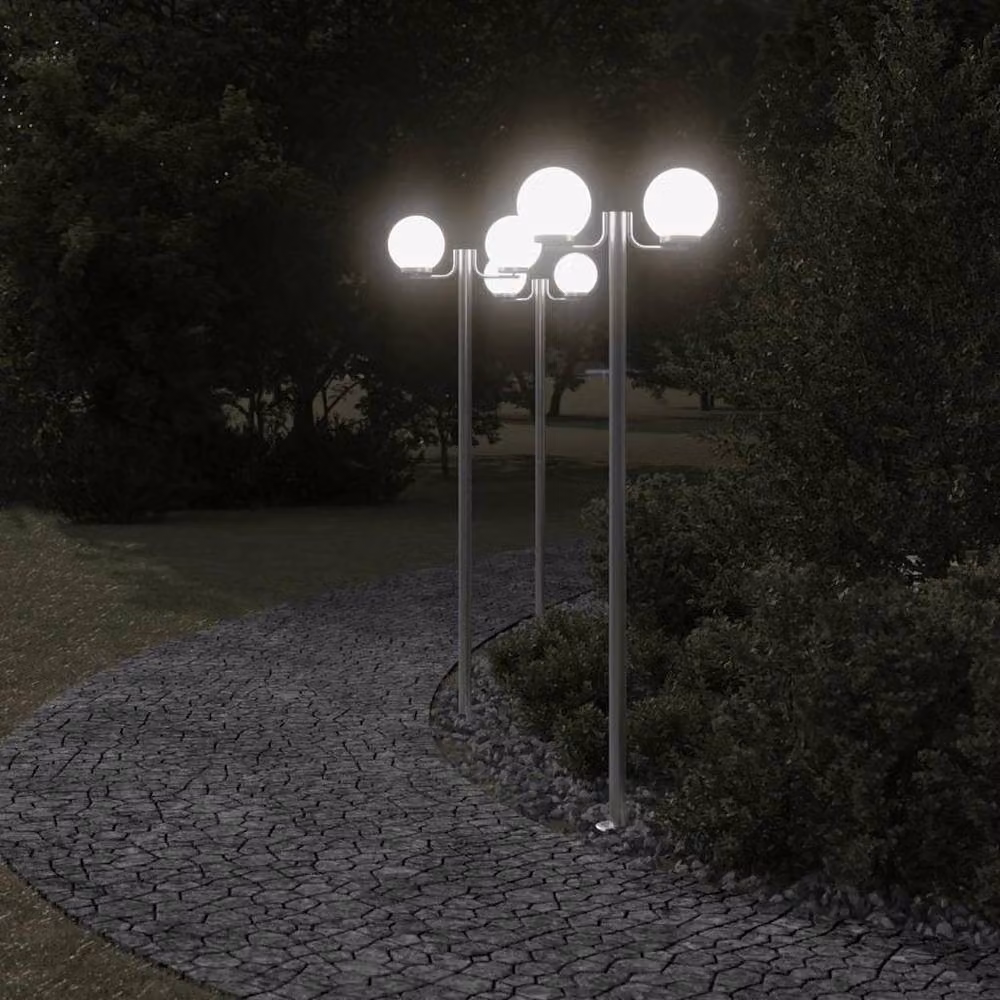 Berkfield Home Set of 3 Silver Stainless Steel Outdoor Floor Lamps, Height: 215 cm – 2