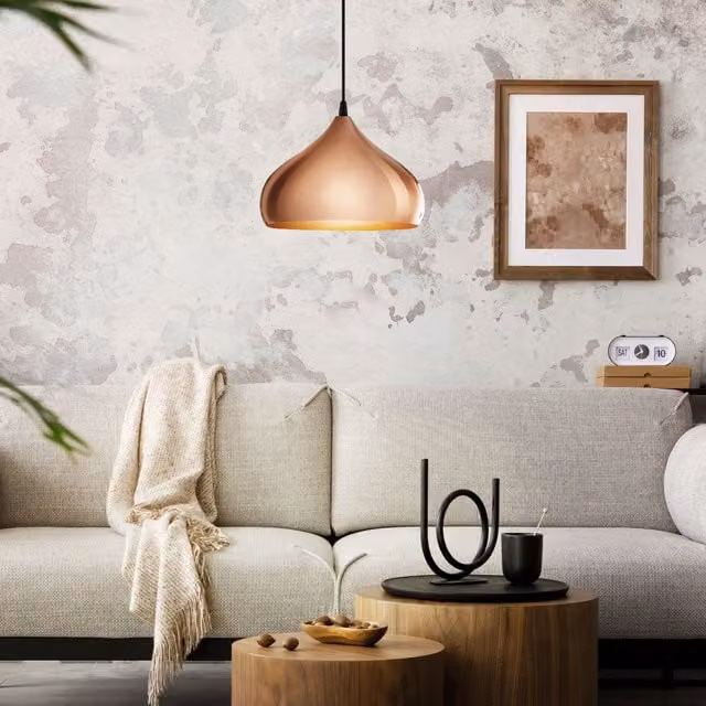 Eglo Hapton Rounded Copper Metal Pendant Light, Orange – 1