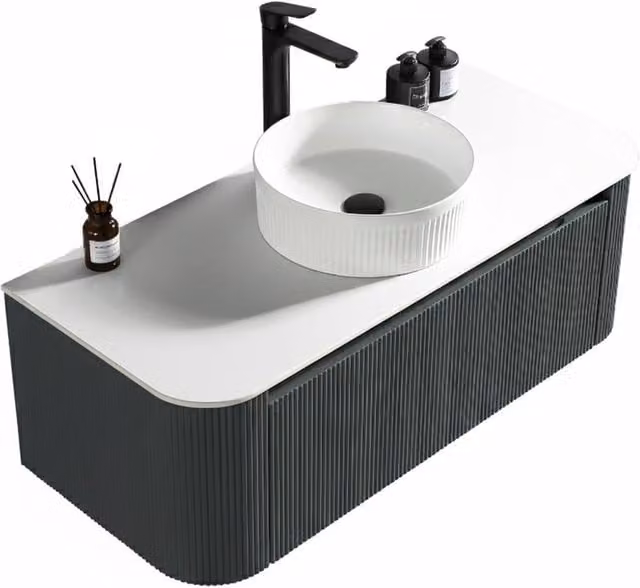 Bathroom Kingdom Flauto Smoked Sage Wall Hung Vanity Basin in Charcoal Grey