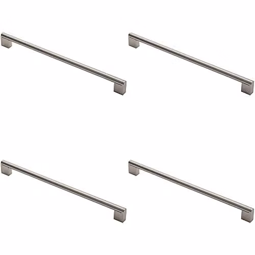 Loops 4 Pack Round Bar Pull Handles in Satin Stainless Steel, Silver, Diameter: 14 mm, Fixing Centres: 320 mm
