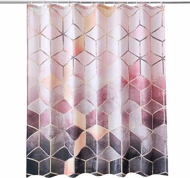 Neel Blue Geometric Pink Waterproof Polyester Bathroom Shower Curtain with Eyelets, W: 180 cm, H: 200 cm