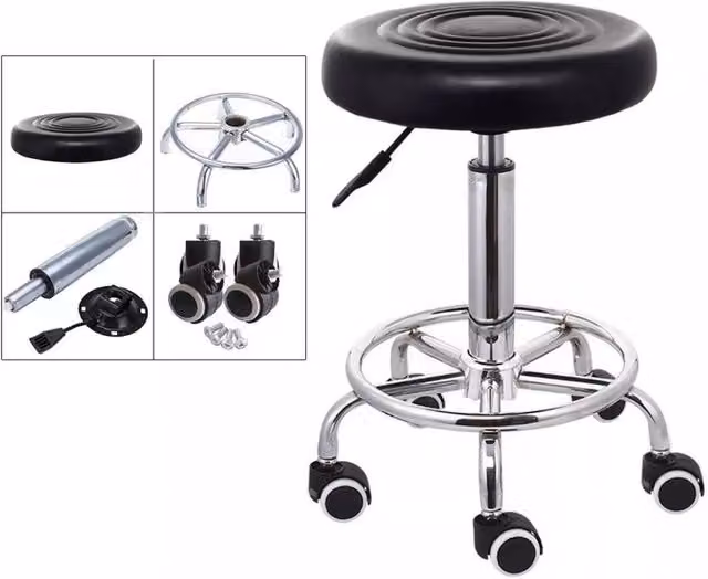 Kelvenix Height Adjustable Swivel Round Salon Stool in Black – 1