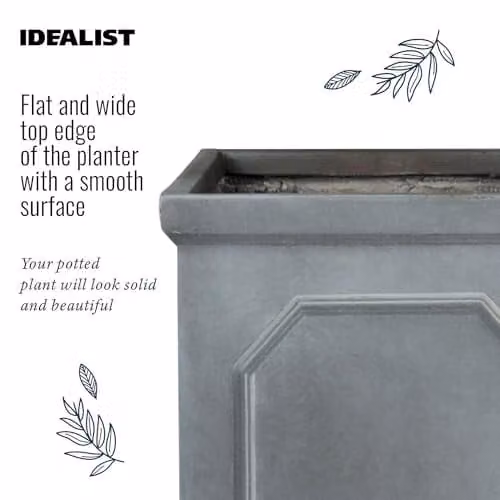 IDEALIST Large Grey Stone Faux Lead Reinforced Planter, Height: 64 cm, 62L – 8
