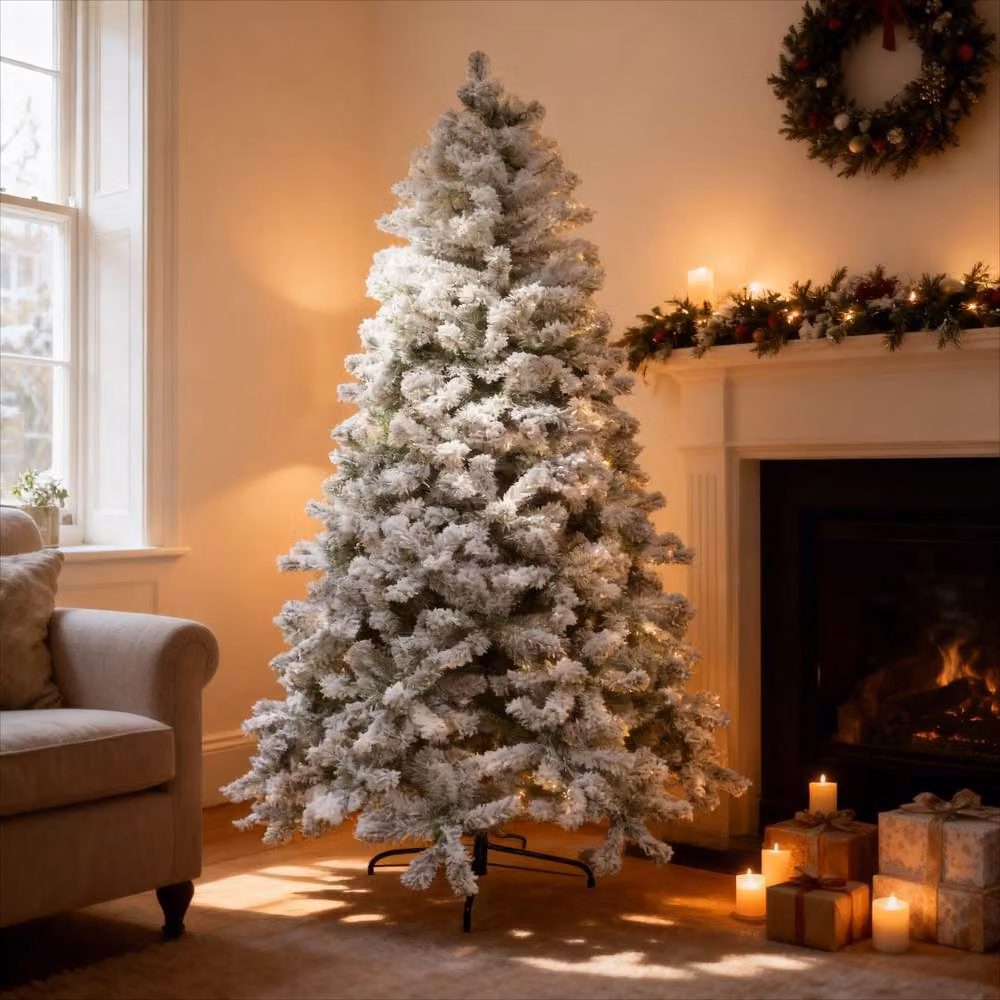 Shatchi Snow Flocked Yukon Pine Green and White Artificial Christmas Tree, Height: 121.92 cm – 2