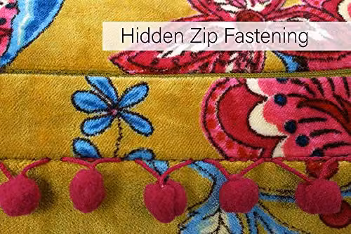 Riva Home Malisa Square Paisley Print Cushion in Yellow and Pink with Pompom Edges, W/D/H: 50 x 50 x 50 cm – 5