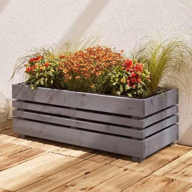 Cerland Geteborg Outdoor Rectangular Wooden Planter, Grey