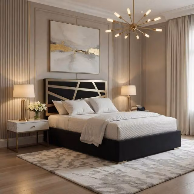 KDMD Frilford Modern Upholstered Velvet Designer Bed Frame with Metal Accents, W/D/H: 90 x 190 cm – 1
