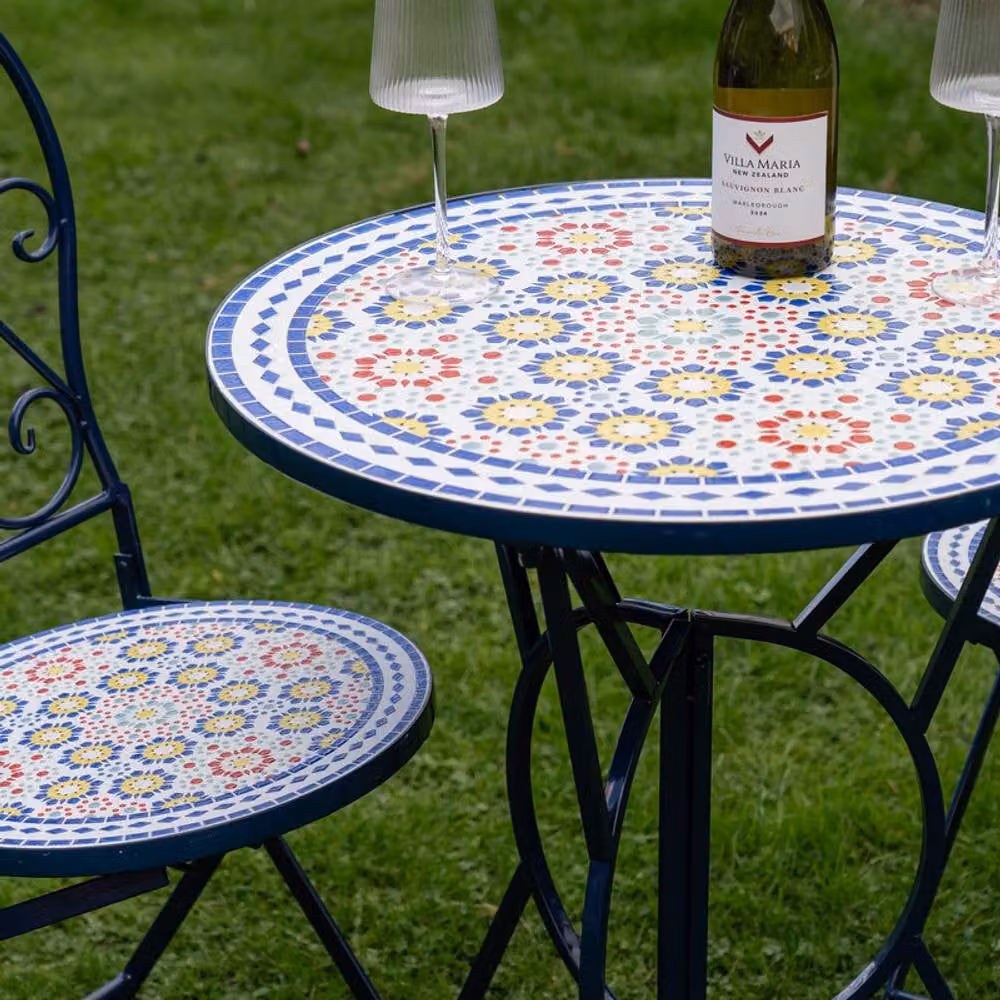 Scottish Everlastings Ltd Blue Mediterranean Floral Mosaic Bistro Set with Metal Iron Frame – 2