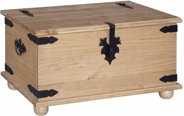 Mercers Furniture Corona Solid Wood Pine Blanket Box Ottoman Storage Trunk in Brown Antique Wax, W/D/H: 92 x 45 x 46 cm
