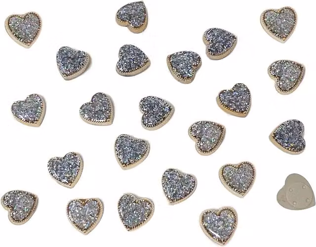 Syntego Pack of 25 Gold Glitter Iridescent Heart Resin Flat Back Embellishments