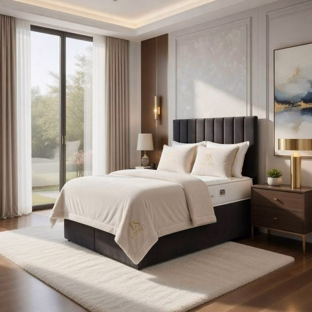 DS Living Aria Grey Velvet Upholstered Ottoman Bed, W/D/H: 200 x 200 x 180 cm – 3