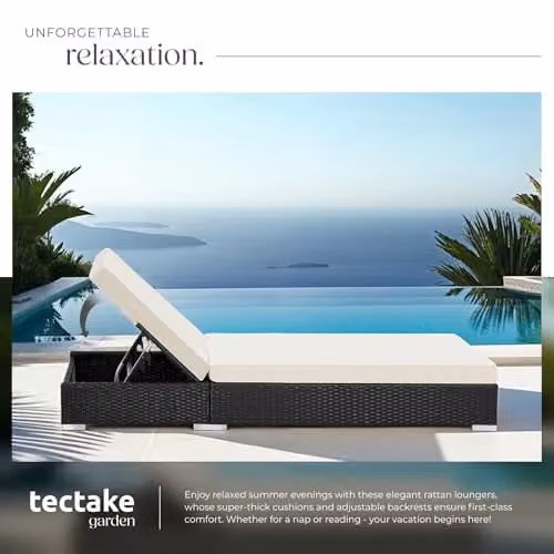 tectake 2-Seater Rattan Lounge Chair Set with Powder Coated Aluminium Frame and Weatherproof Cushions in Black, Beige or Grey – 4