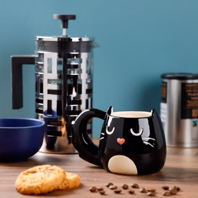 UMKY Black Ceramic Cat Designed Coffee Mug