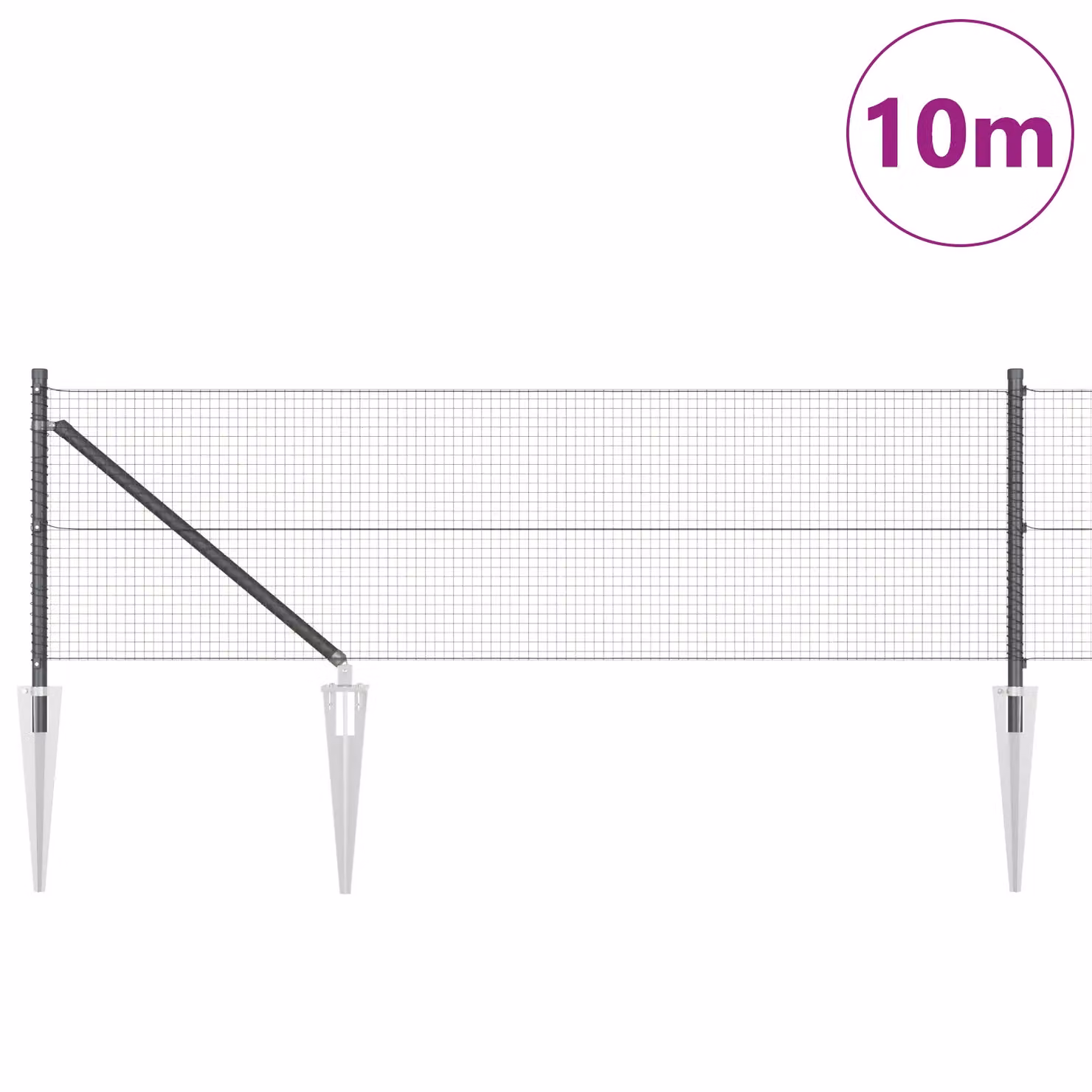 Berkfield Home Grey Steel Welded Wire Fence with 7 Spike Posts, W: 0.6 m, L: 10 m – 3