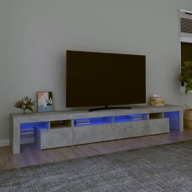 Berkfield Home Modern TV Cabinet with LED Lights in Concrete Grey, W: 260 cm, D: 40 cm, H: 40 cm – 1