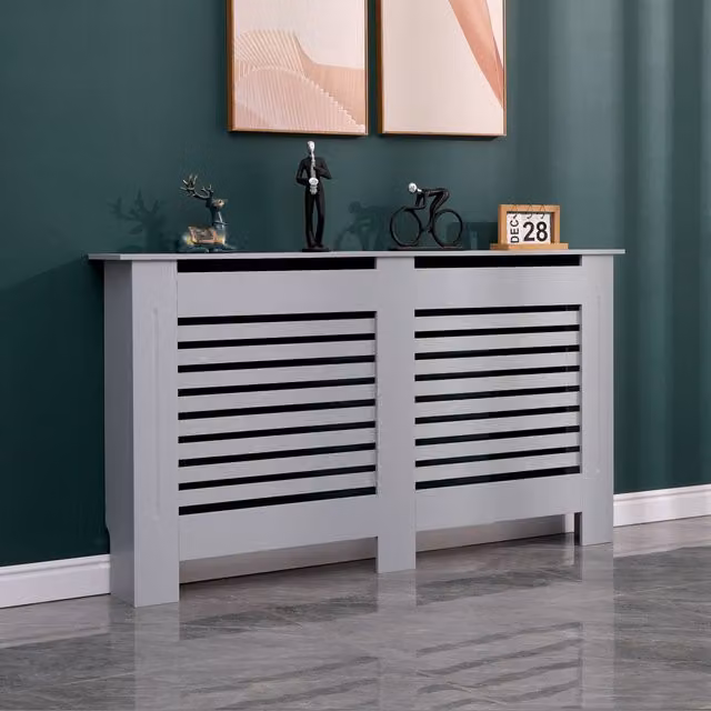 WestWood Grey MDF Wooden Wall Shelf Radiator Cover with Striped Design