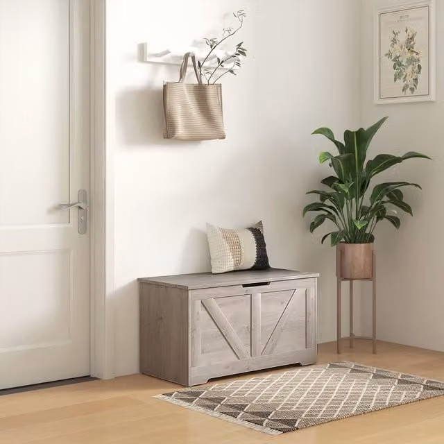 HOMCOM Grey Rustic Storage Trunk for your Living Room with Soft Close Lid – 1