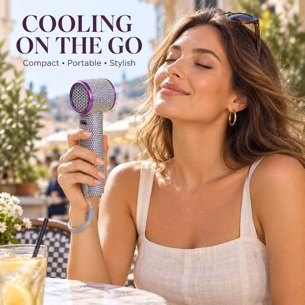 BluCore Rhinestone Rechargeable Mini Handheld Fan in Purple – 2