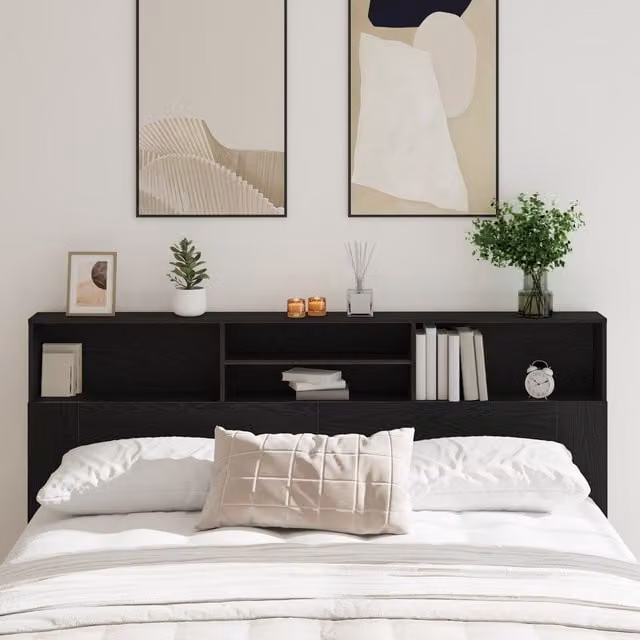 Berkfield Home Black Oak Headboard Cabinet with Integrated Shelf, W: 200 cm, D: 19 cm, H: 103.5 cm – 1