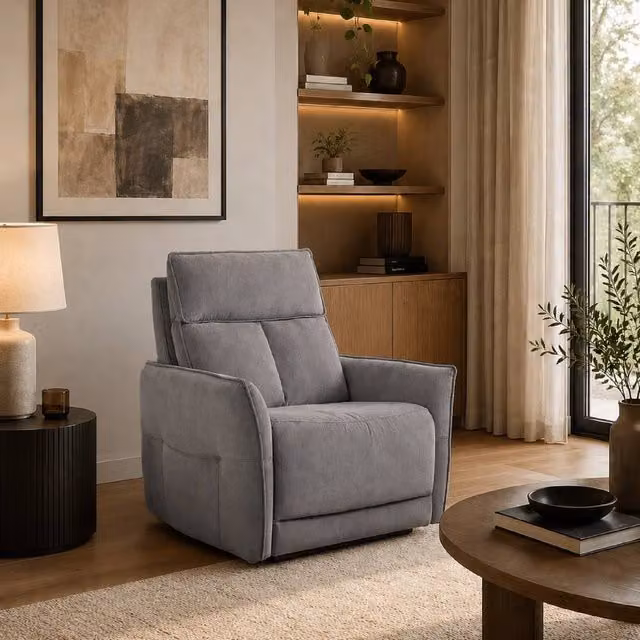 Aspire Grayson Grey Fabric Upholstered Power Recliner Armchair with USB Charging