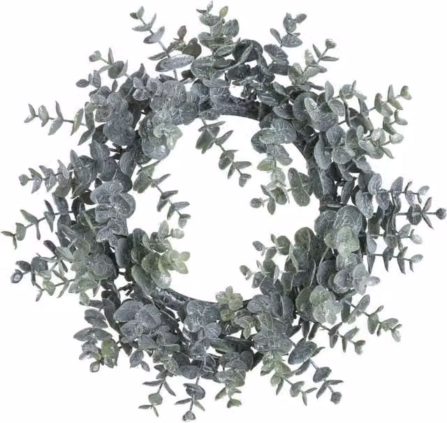 Wyld Haus Large Frosted Eucalyptus Candle Wreath in Green – 1