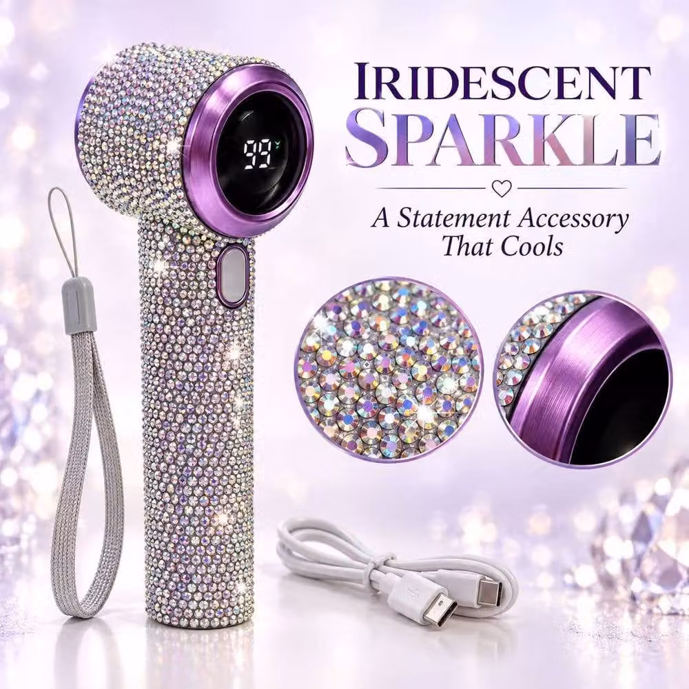 BluCore Rhinestone Rechargeable Mini Handheld Fan in Purple – 3