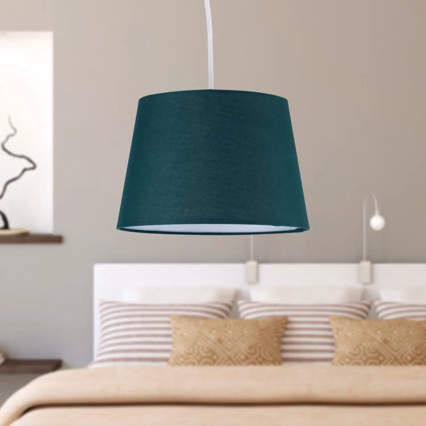 First Choice Lighting Set of 2 Green Fabric Cylinder Pendant Lamp Shades, Diameter: 23 cm – 5