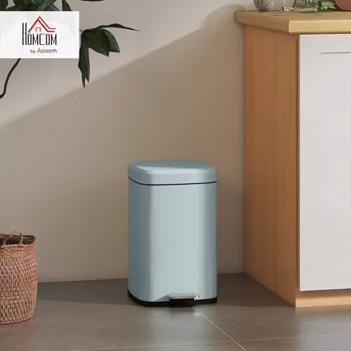 HOMCOM 20L Metal Kitchen Pedal Bin with Soft-Close Lid and Removable Inner Bucket, Green, W/D/H: 28.0 x 28.0 x 45.0 cm – 2