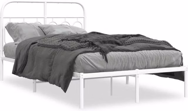 Berkfield Home Metal Bed Frame with Headboard, White, W/D/H: 120 x 200 cm – 1