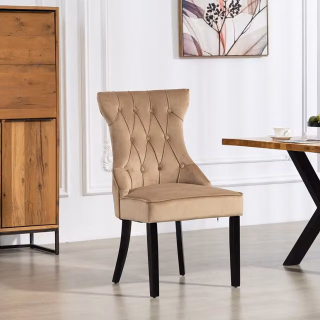 Artemis Home Genola Velvet Fabric Dining Chairs, Set of 2, Brown and Beige