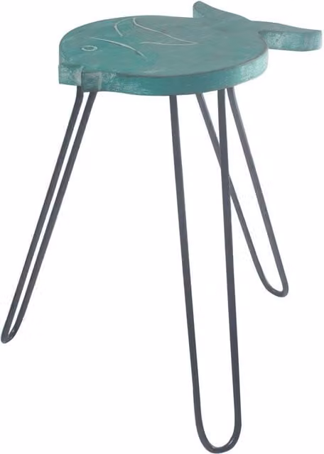 KDMK Handcrafted Albasia Wood Fish Stand Plant Holder in Turquoise and Petrol