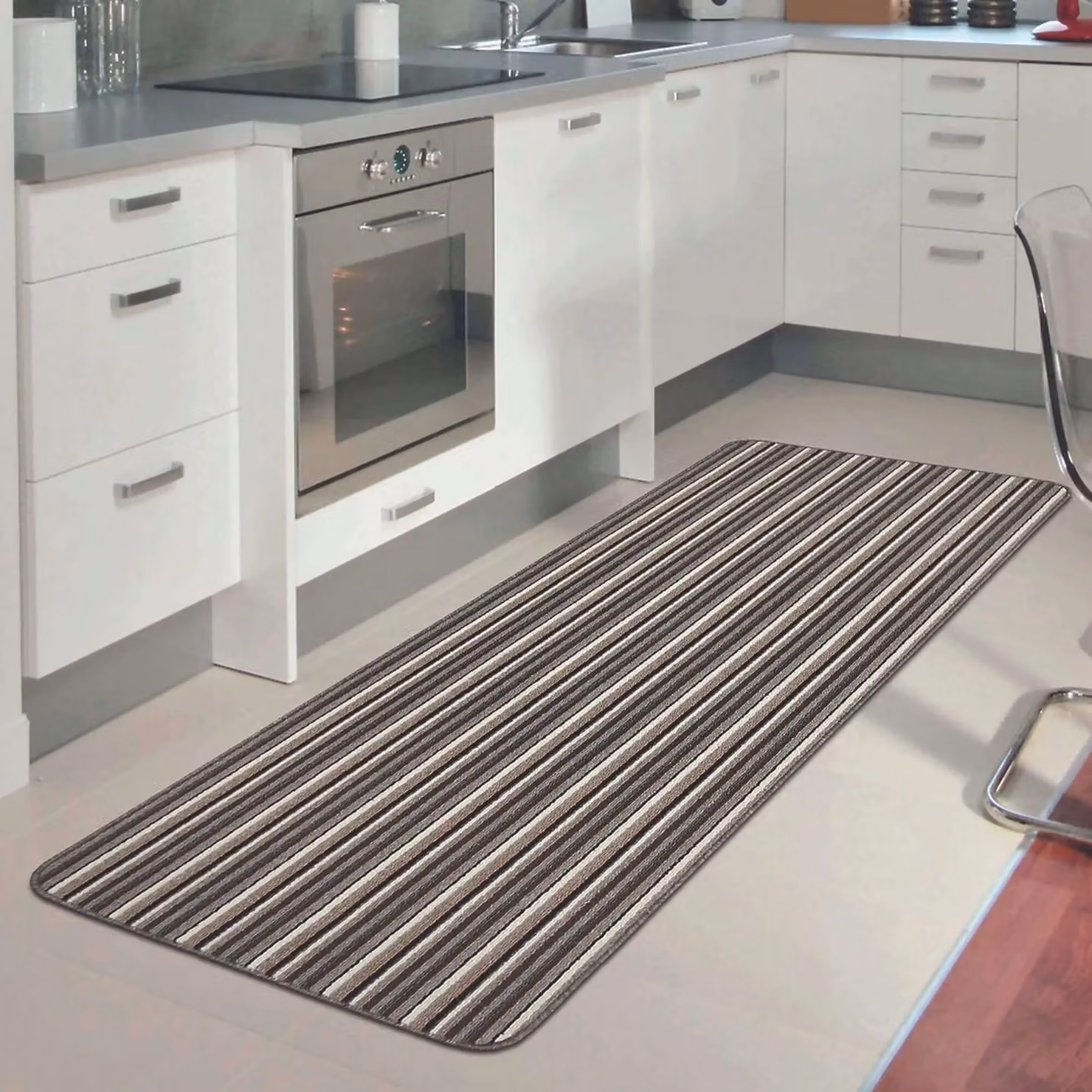 THE RUGS Washable Nonslip Striped All-Purpose Mat, Grey, W: 100 cm, L: 150 cm – 5