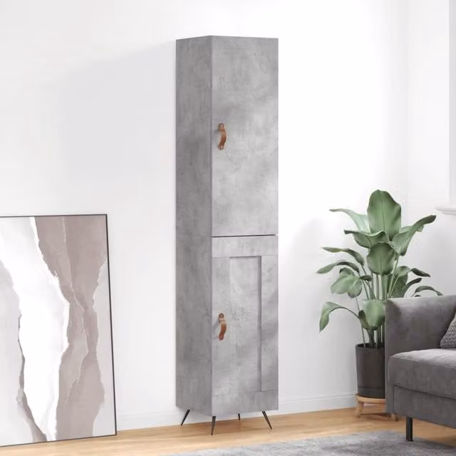 Berkfield Home Highboard in Concrete Grey, W/D/H: 34.5 x 34 x 180 cm