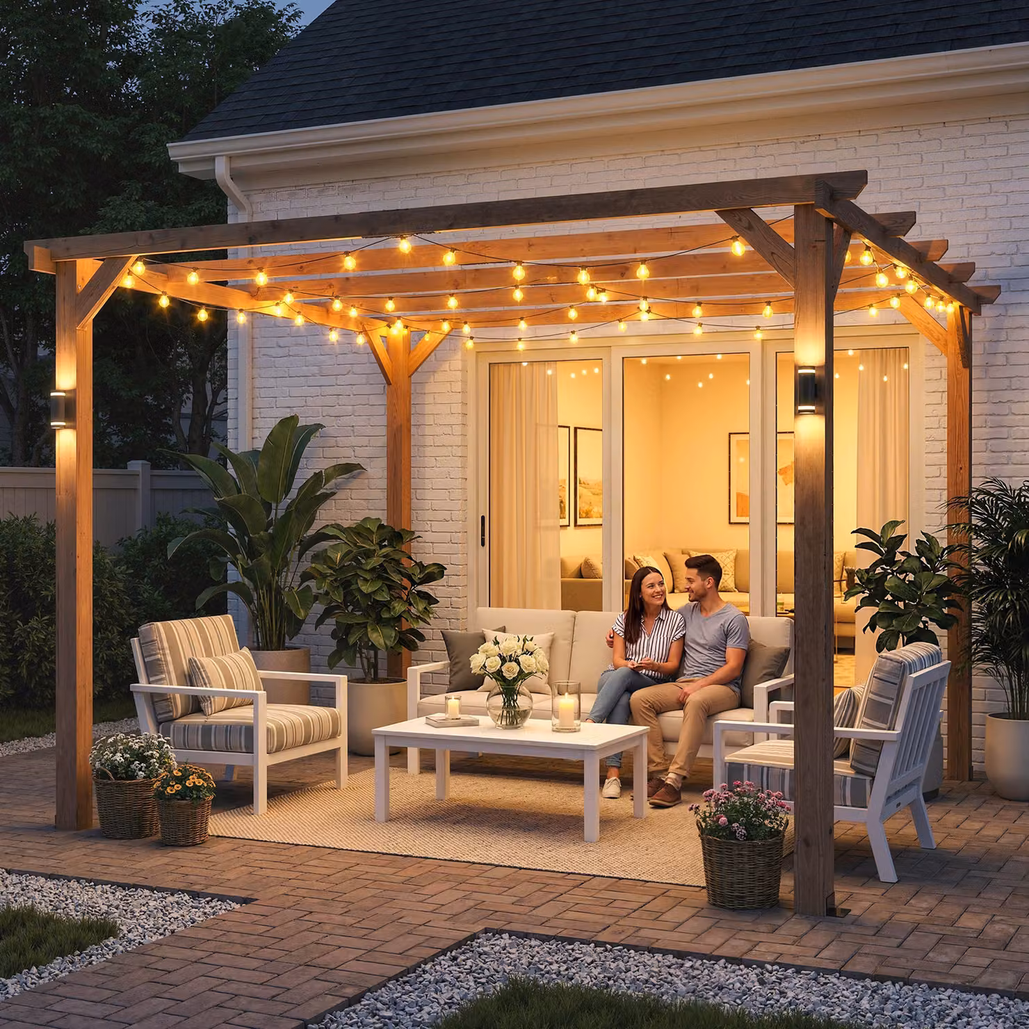 Outsunny Brown Rustic Wooden and Metal Garden Pergola Kit with Grape Trellis and Triangle Supports, W: 300 cm, D: 300 cm, H: 204 cm – 5
