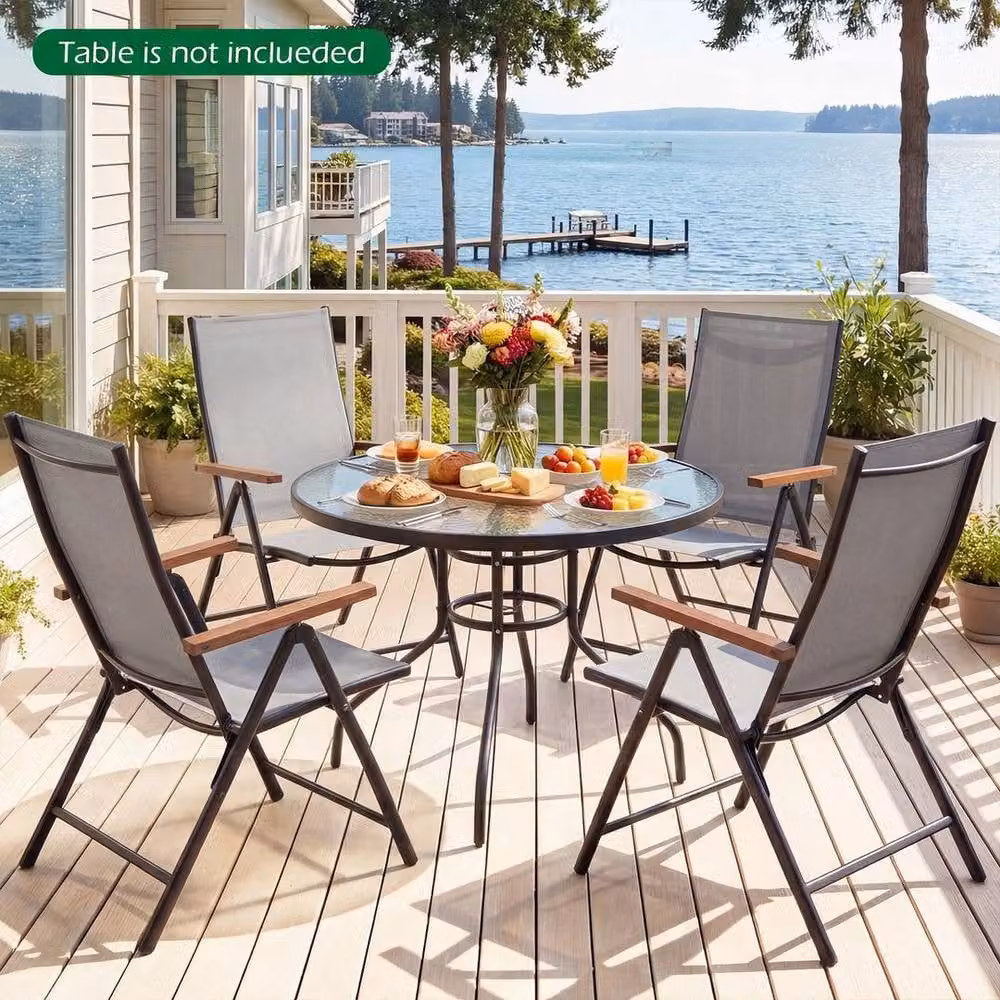 Kelvenix Set of 4 Modern Folding Outdoor Dining Chairs with Armrests in Grey – 3