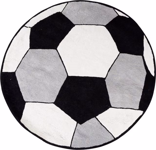 Orsina Hand-Tufted Cotton Kids Football Round Rug in Black, White and Grey