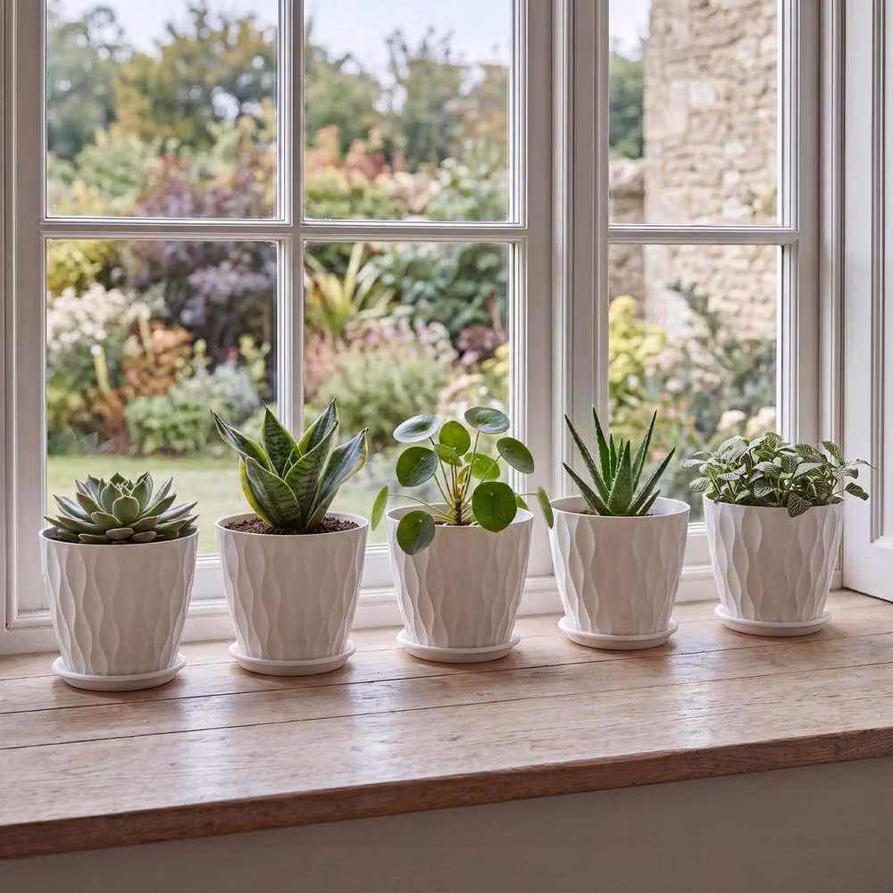 Toque 5-Piece Set of White Indoor Plant Pots with Drainage, 20 cm Diameter – 2