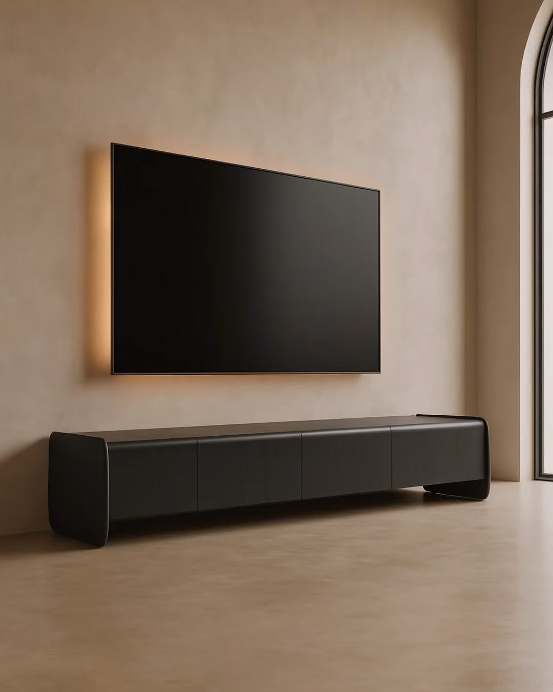 Tommy Franks Underline Minimalist TV Unit in Black Oak, W/D/H: 220 x 50 x 45 cm